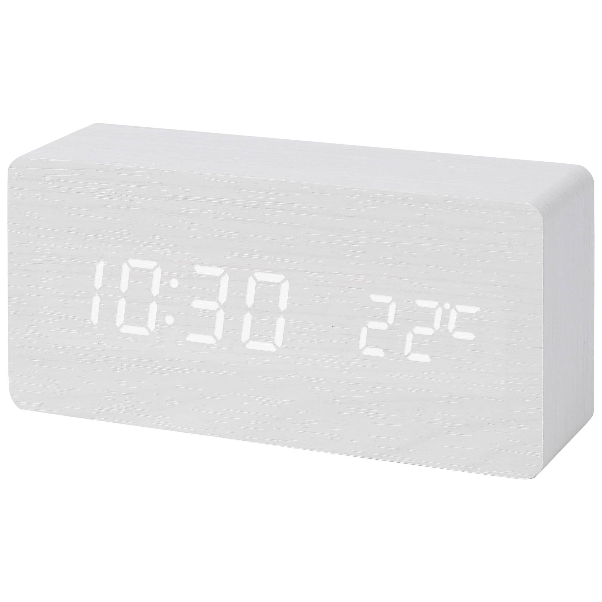 Unique Bargains Night Mode Wood Grain Design LED Alarm Clock White 5.6"L x 1.6"W x 3.0"H