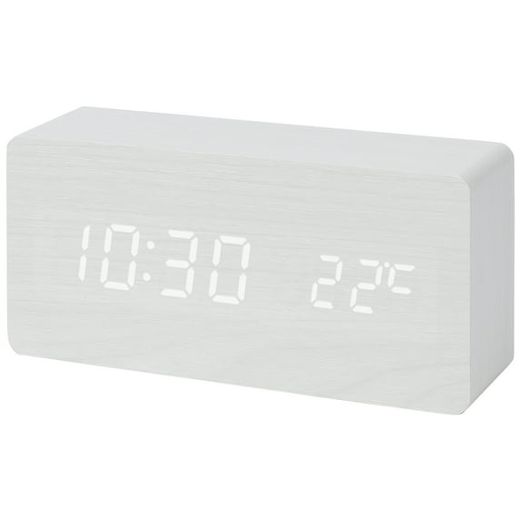 Unique Bargains Night Mode Wood Grain Design LED Alarm Clock White 5.6"L x 1.6"W x 3.0"H