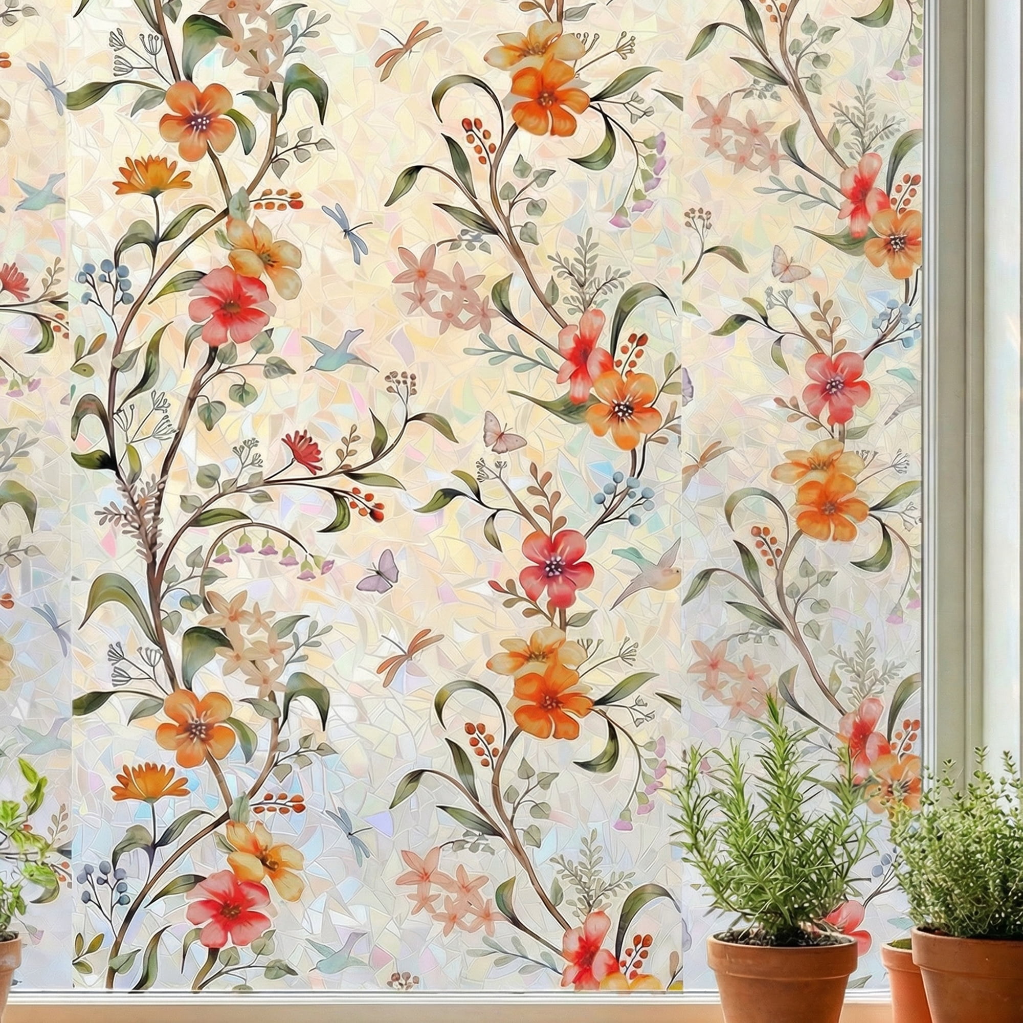 Unique Bargains No Glue Flowers Window Film Static Cling Decor Multicolor 39.4" x 15.7"