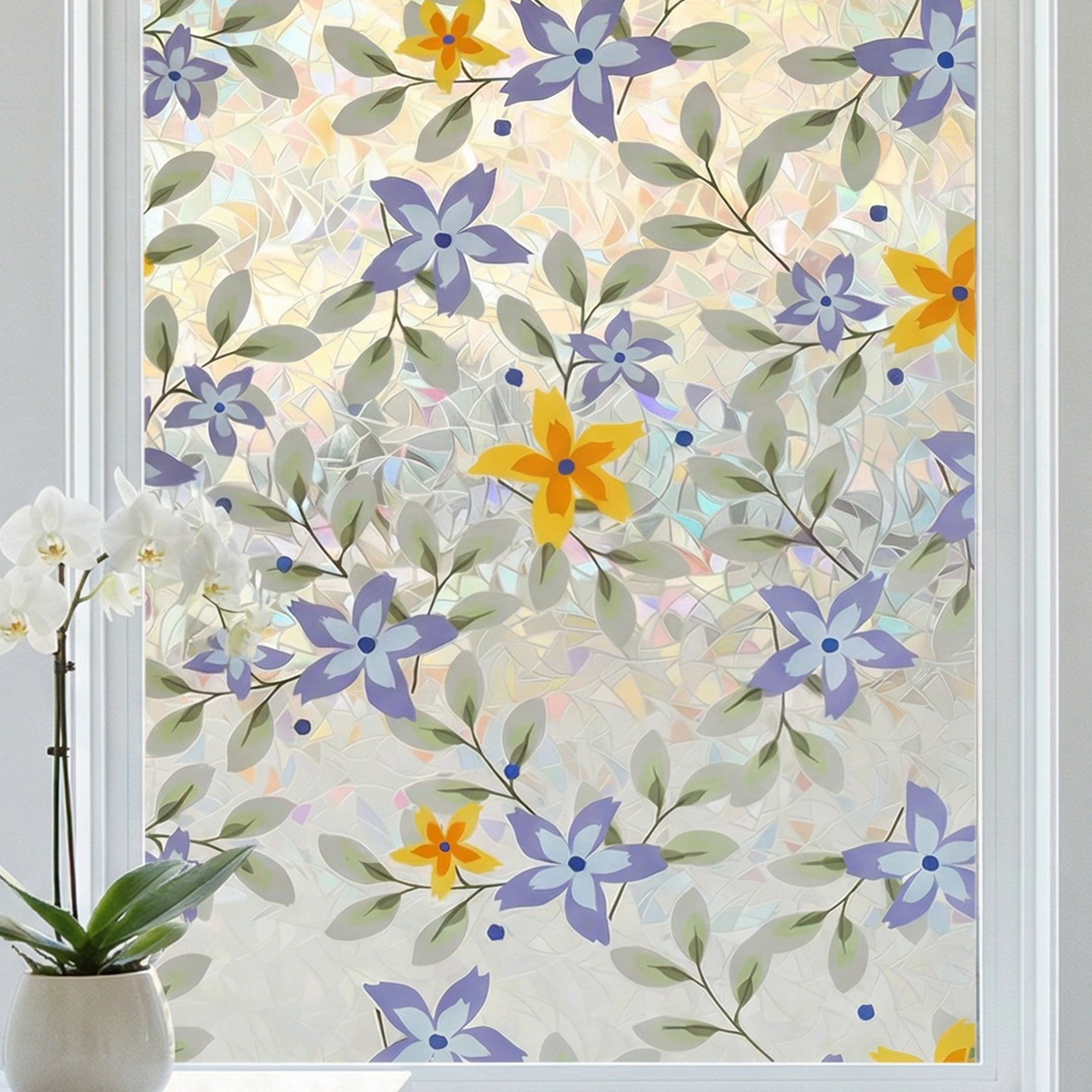 Unique Bargains No Glue Static Cling Flowers Window Film Blue Green 39.4" x 17.7"