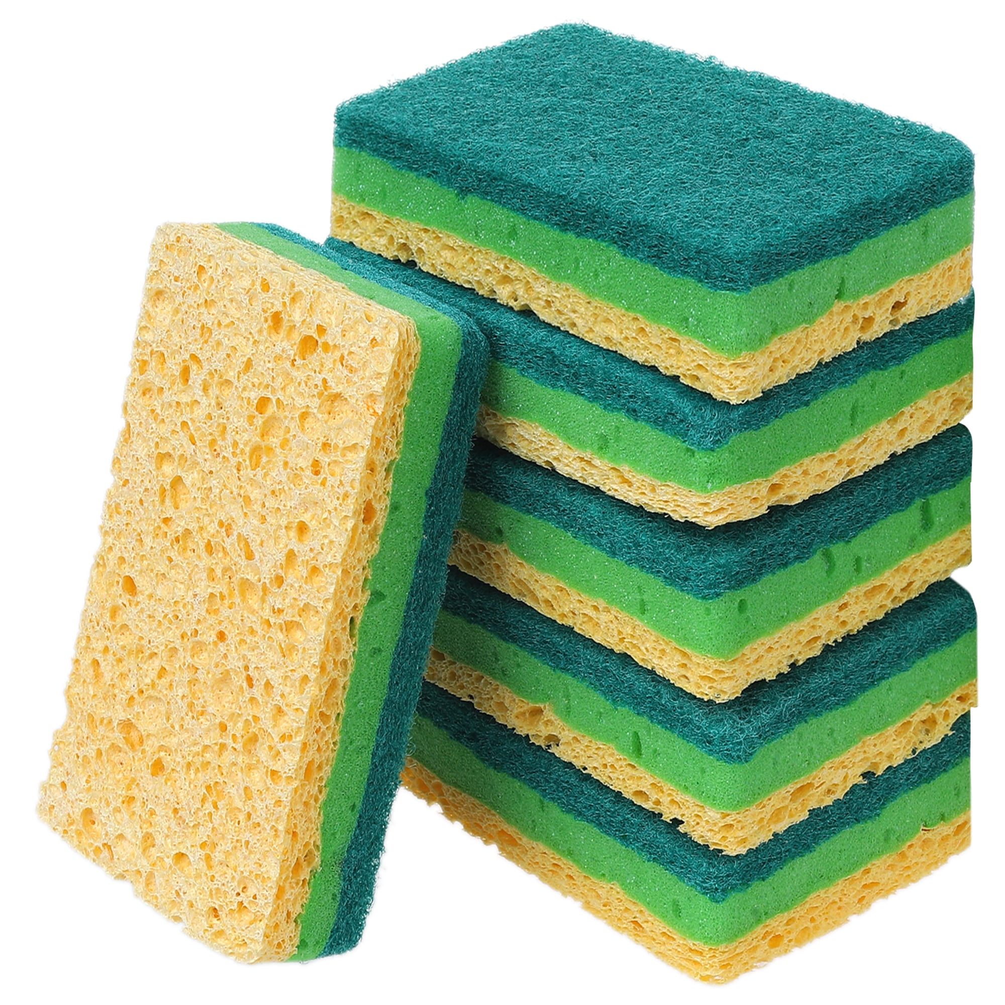 Unique Bargains Non-Scratch Scrub Dish Sponges Dual Sided Cleaning Sponges Green 6 Pcs