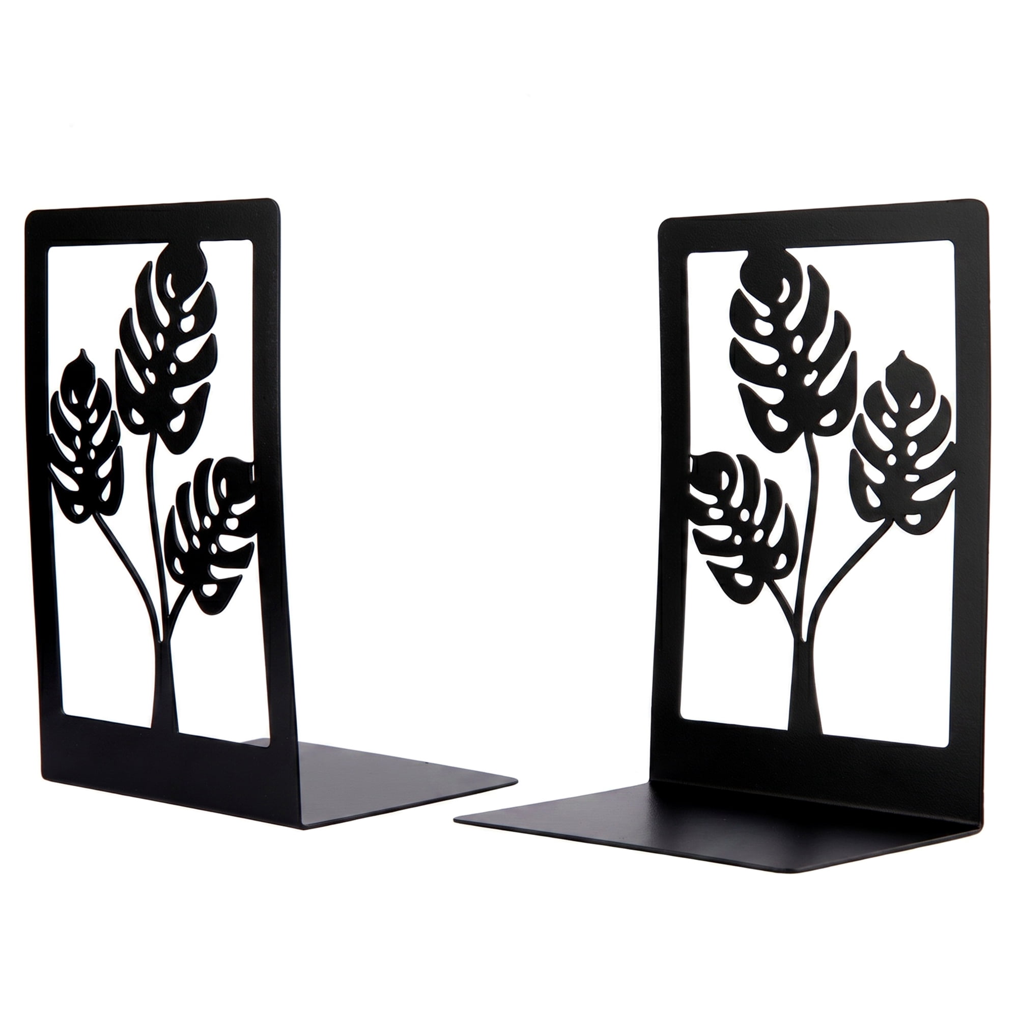 Unique Bargains Decorative Non-Skid Hollow-out Metal Bookends for Home Black Square 4.7"x3.5"x7"
