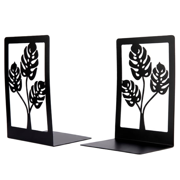 Unique Bargains Decorative Non-Skid Hollow-out Metal Bookends for Home Black Square 4.7"x3.5"x7"