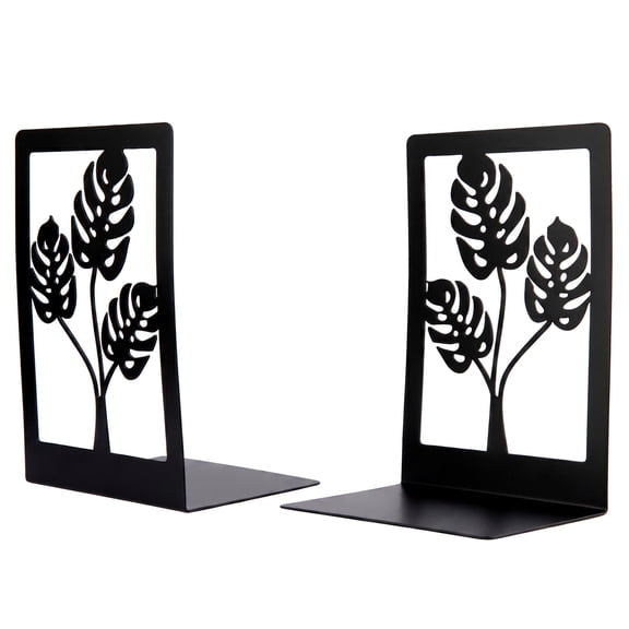 Unique Bargains Decorative Non-Skid Hollow-out Metal Bookends for Home Black Square 4.7"x3.5"x7"