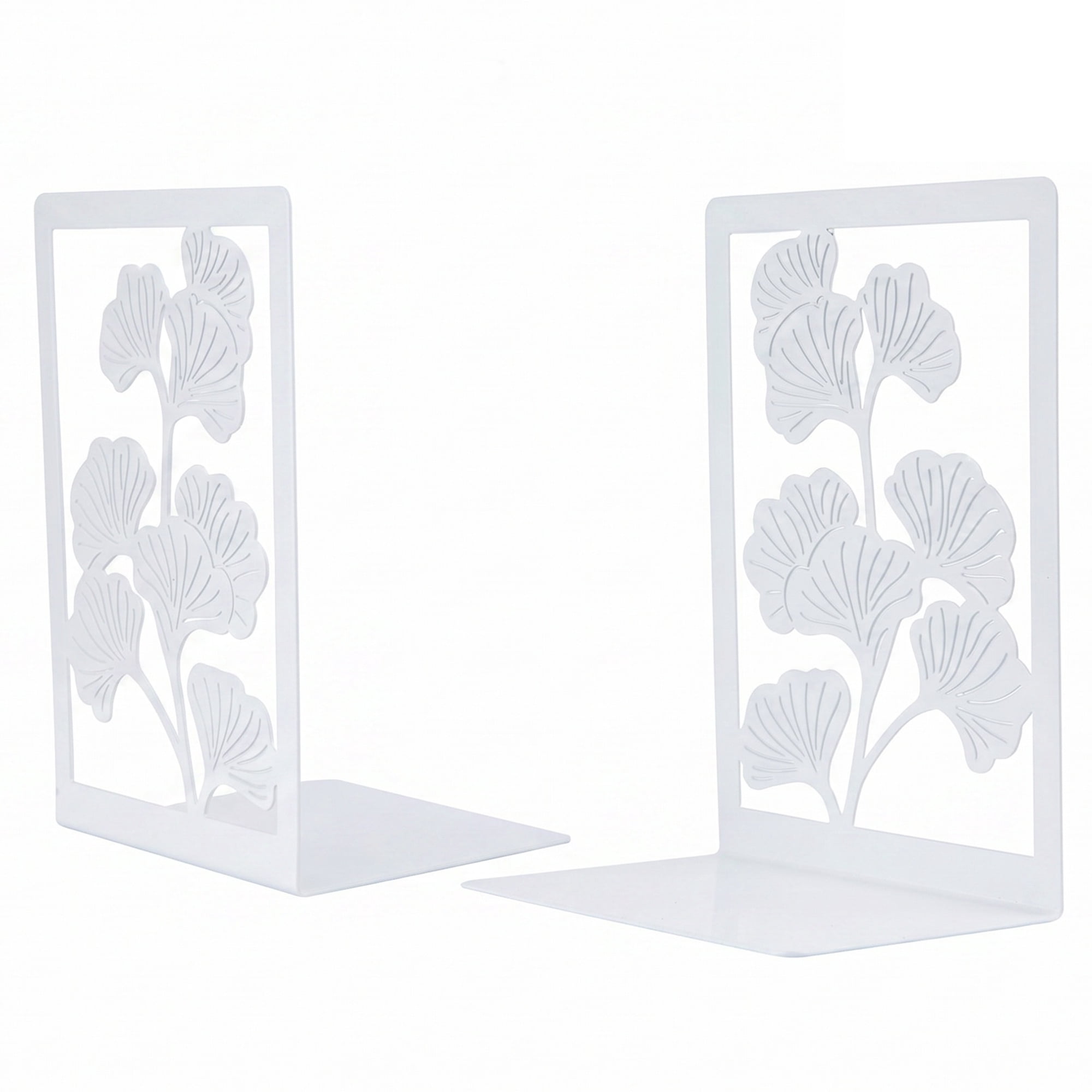 Unique Bargains Decorative Non-Skid Hollow-out Metal Bookends for Home White 4.7"x3.5"x7"