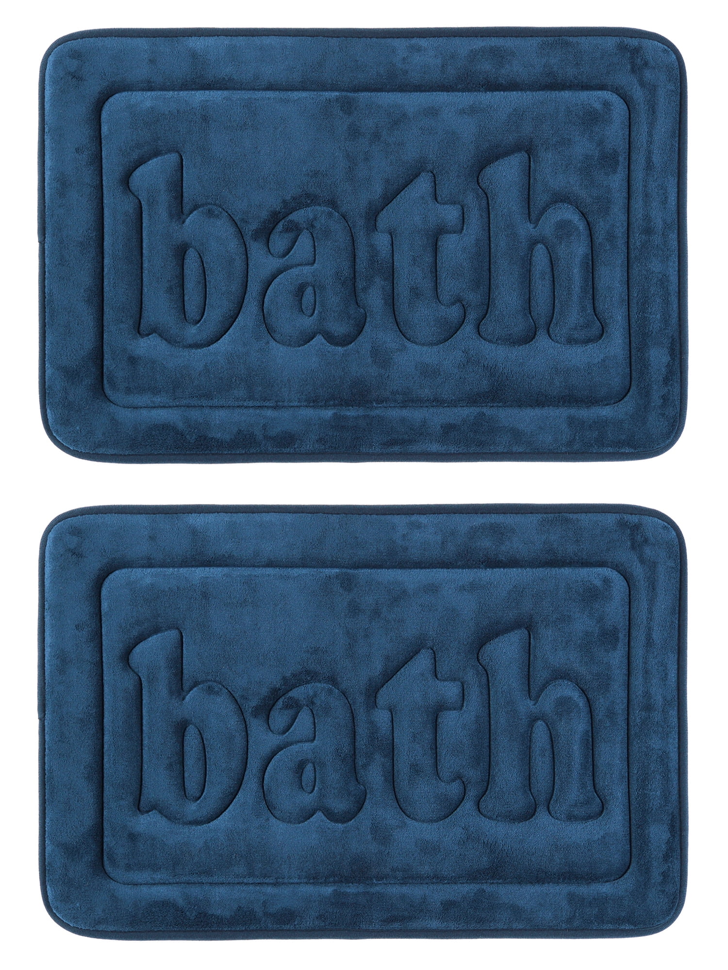 Unique Bargains Non Skid Memory Foam Bath Mats 2 Pcs Absorbent Quick Dry Bathroom Rugs Dark Blue 16" x 24"