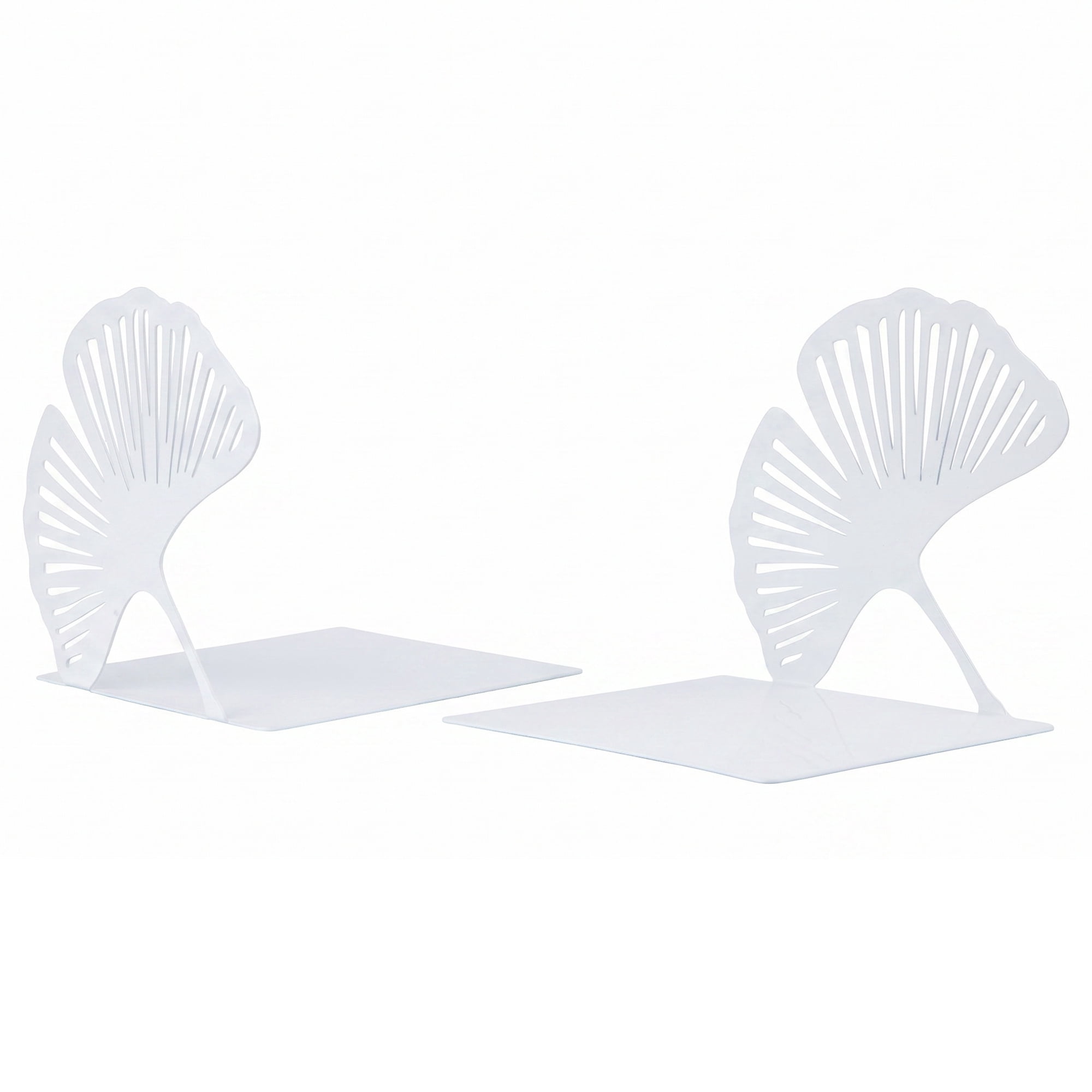 Unique Bargains Non-Skid Metal Bookends Leaf Design for Shelves White 4.9"x4.9"x4.9"