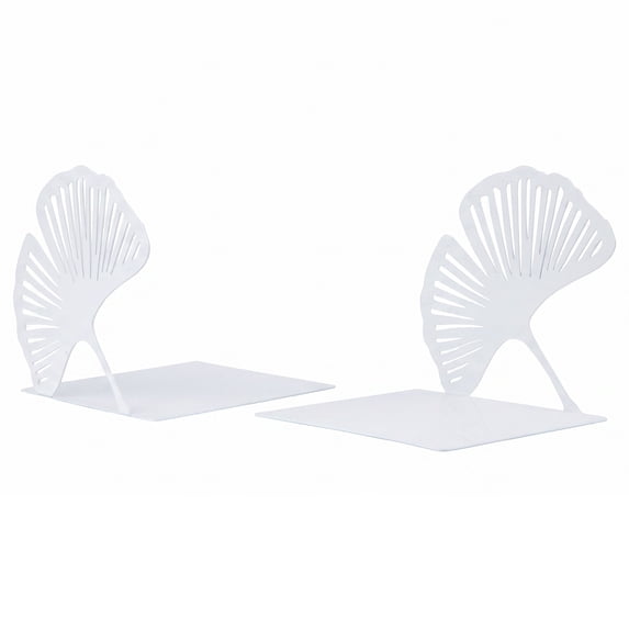 Unique Bargains Non-Skid Metal Bookends Leaf Design for Shelves White 4.9"x4.9"x4.9"