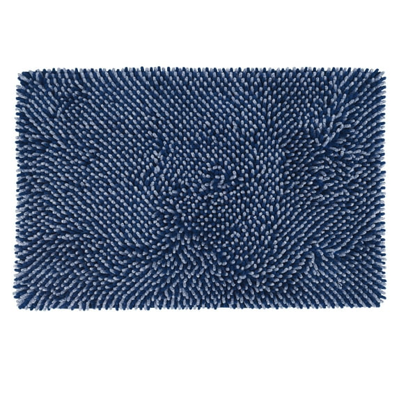 Unique Bargains Non Slip Absorbent Chenille Bathmat Washable Soft Bath Rug Blue 17" x 24"