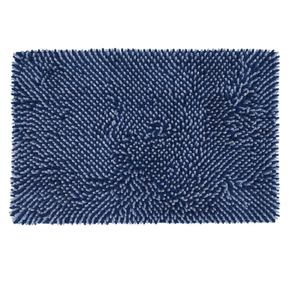 Unique Bargains Non Slip Absorbent Chenille Bathmat Washable Soft Bath Rug Blue 20" x 30"