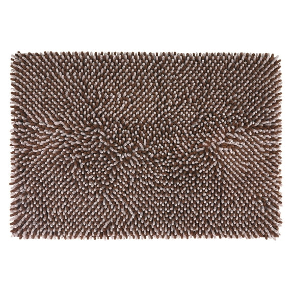 Unique Bargains Non Slip Absorbent Chenille Bathmat Washable Soft Bath Rug Brown 20" x 30"