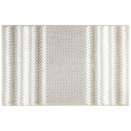 Unique Bargains Chenille Bathroom Rug Soft Fluffy Striped Bath Mat Shaggy Rugs Bone 20"x32"