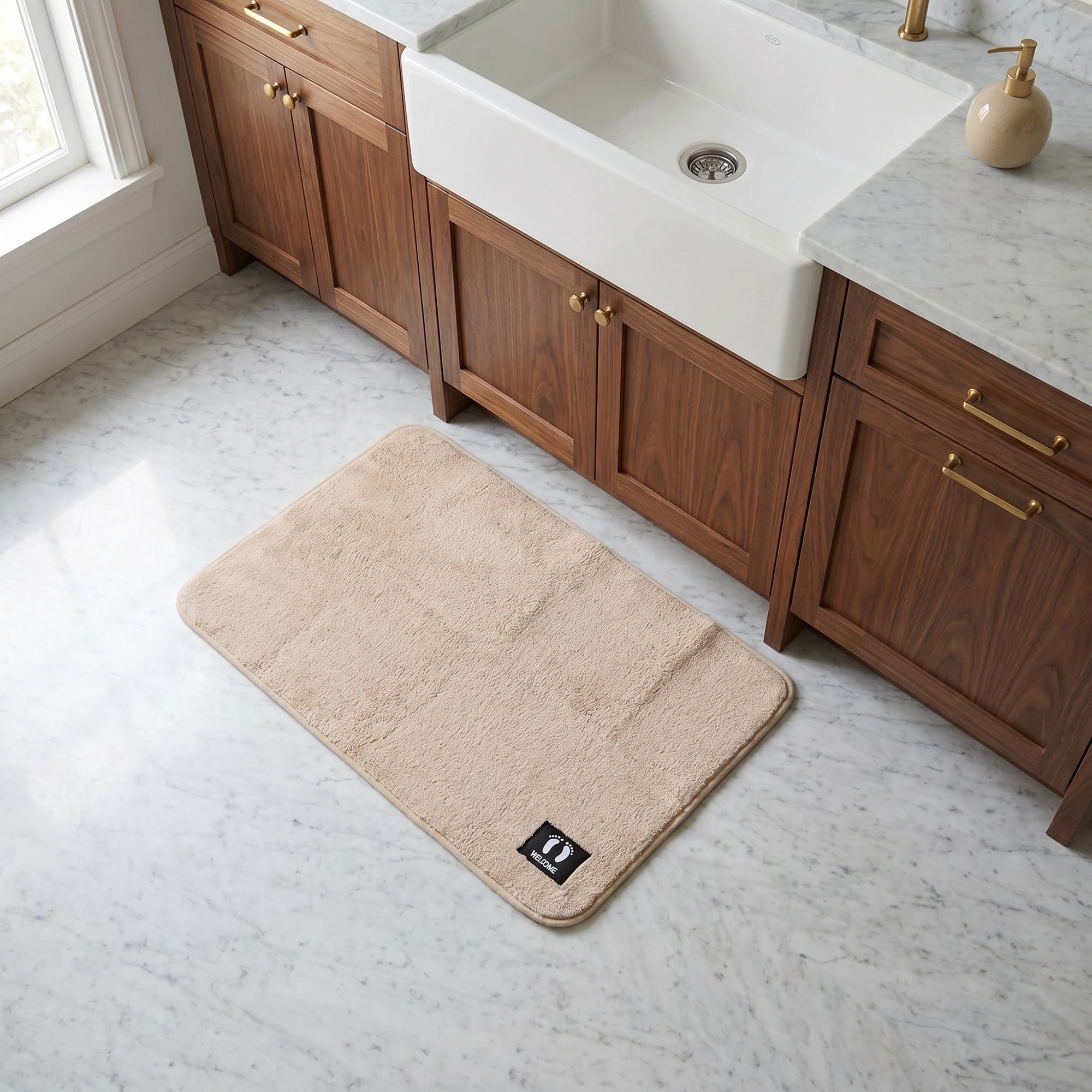 Unique Bargains Non Slip Absorbent Solid Color Polyester Runner Mat Beige 24" x 16"