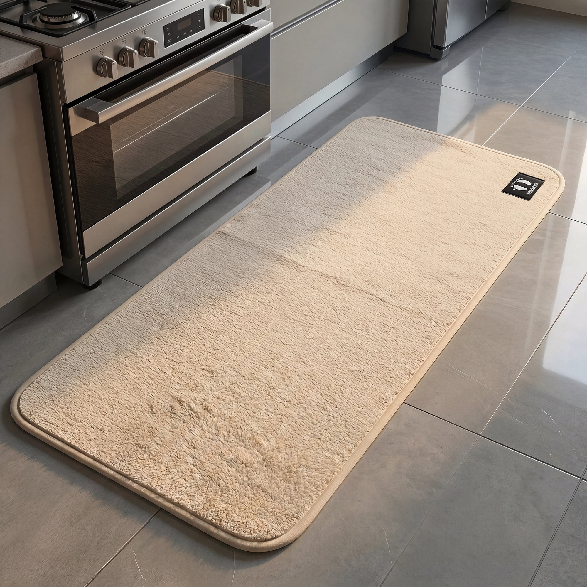 Unique Bargains Non Slip Absorbent Solid Color Polyester Runner Mat Beige 47" x 20"