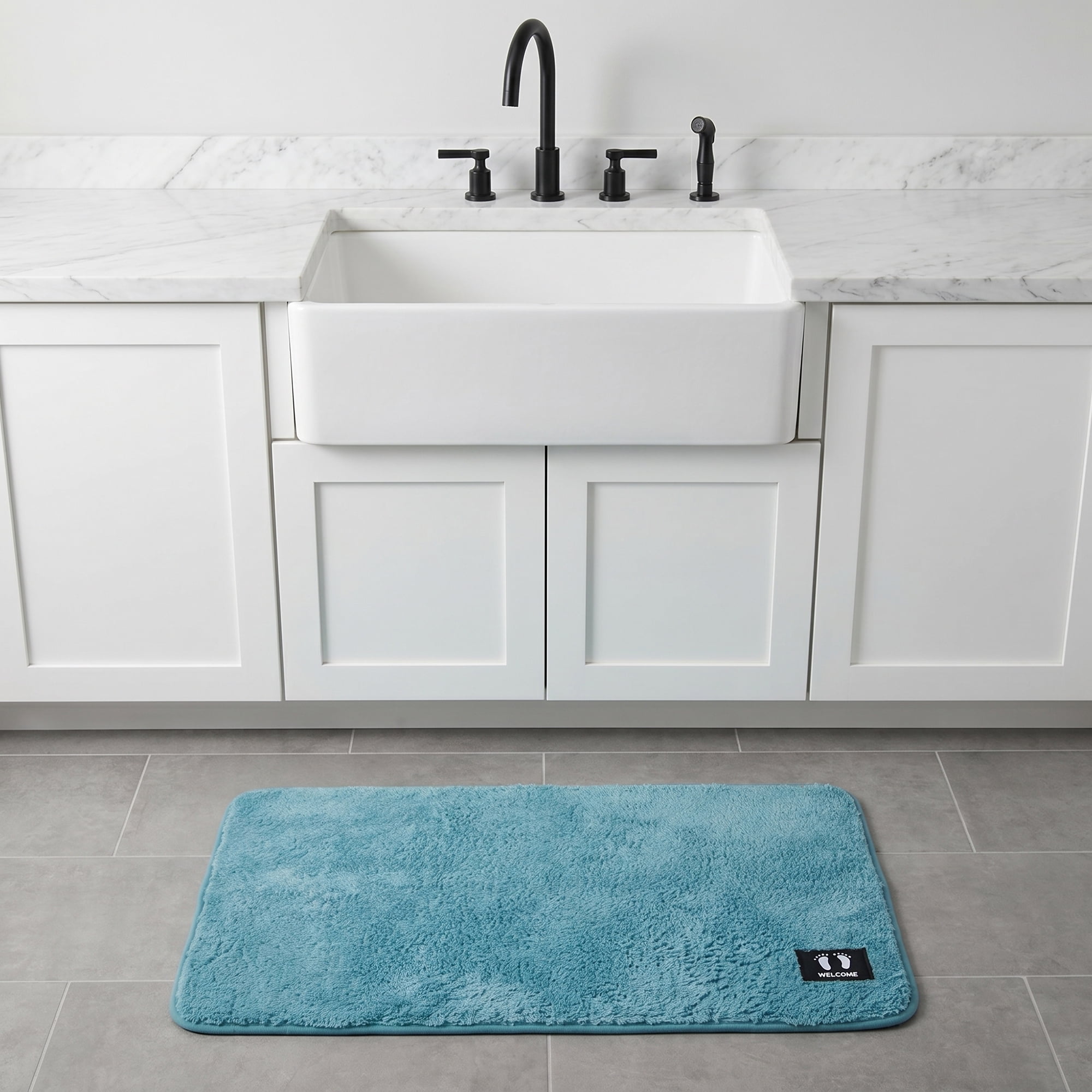 Unique Bargains Non Slip Absorbent Solid Color Polyester Runner Mat Blue 32" x 20"