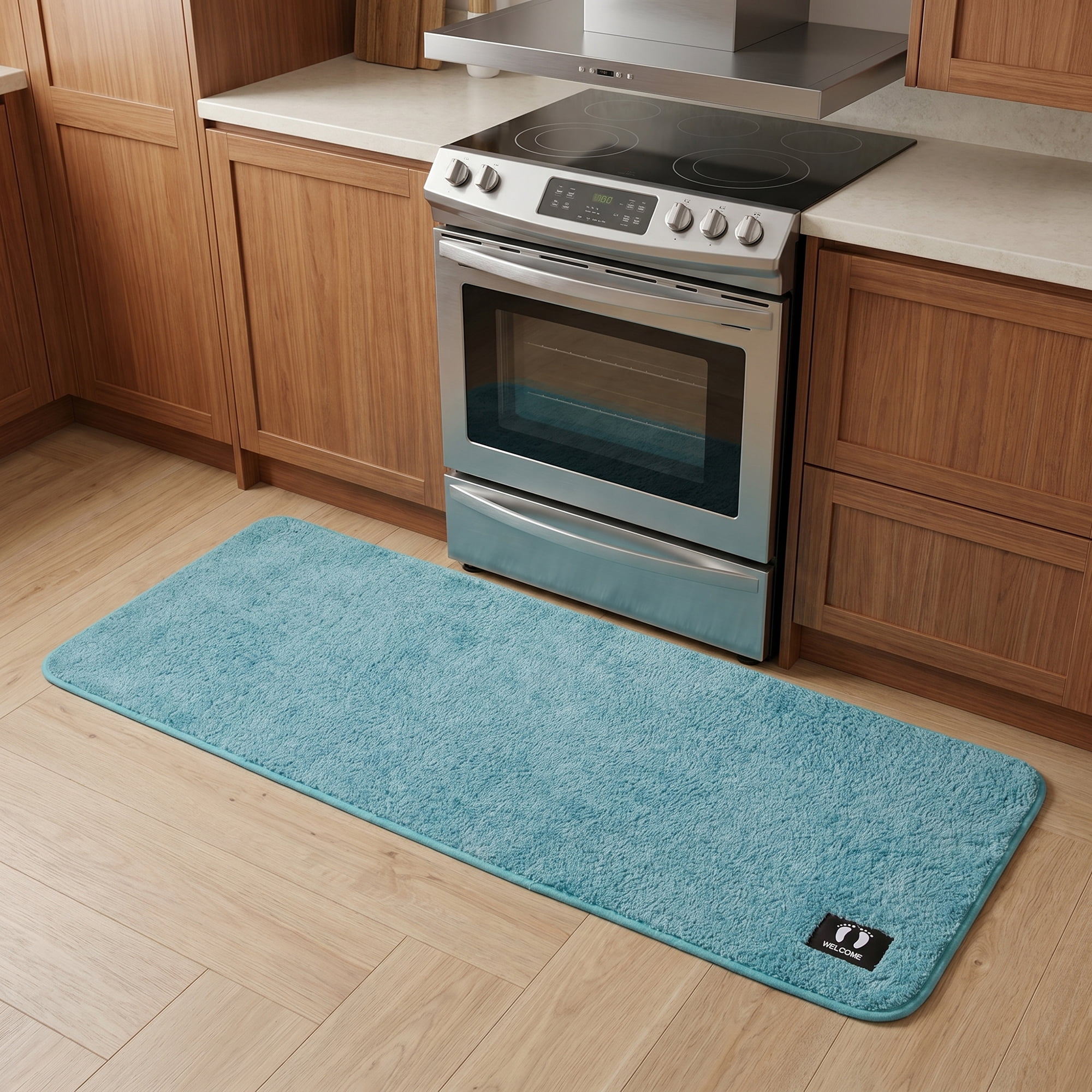 Unique Bargains Non Slip Absorbent Solid Color Polyester Runner Mat Blue 47" x 20"