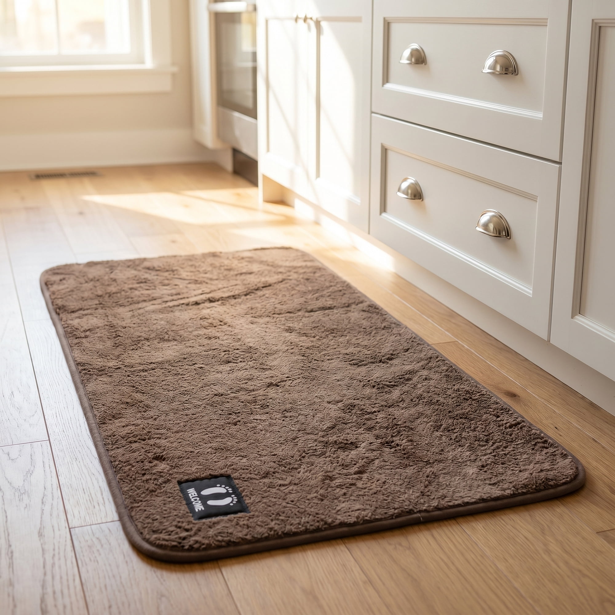 Unique Bargains Non Slip Absorbent Solid Color Polyester Runner Mat Brown 24" x 16"