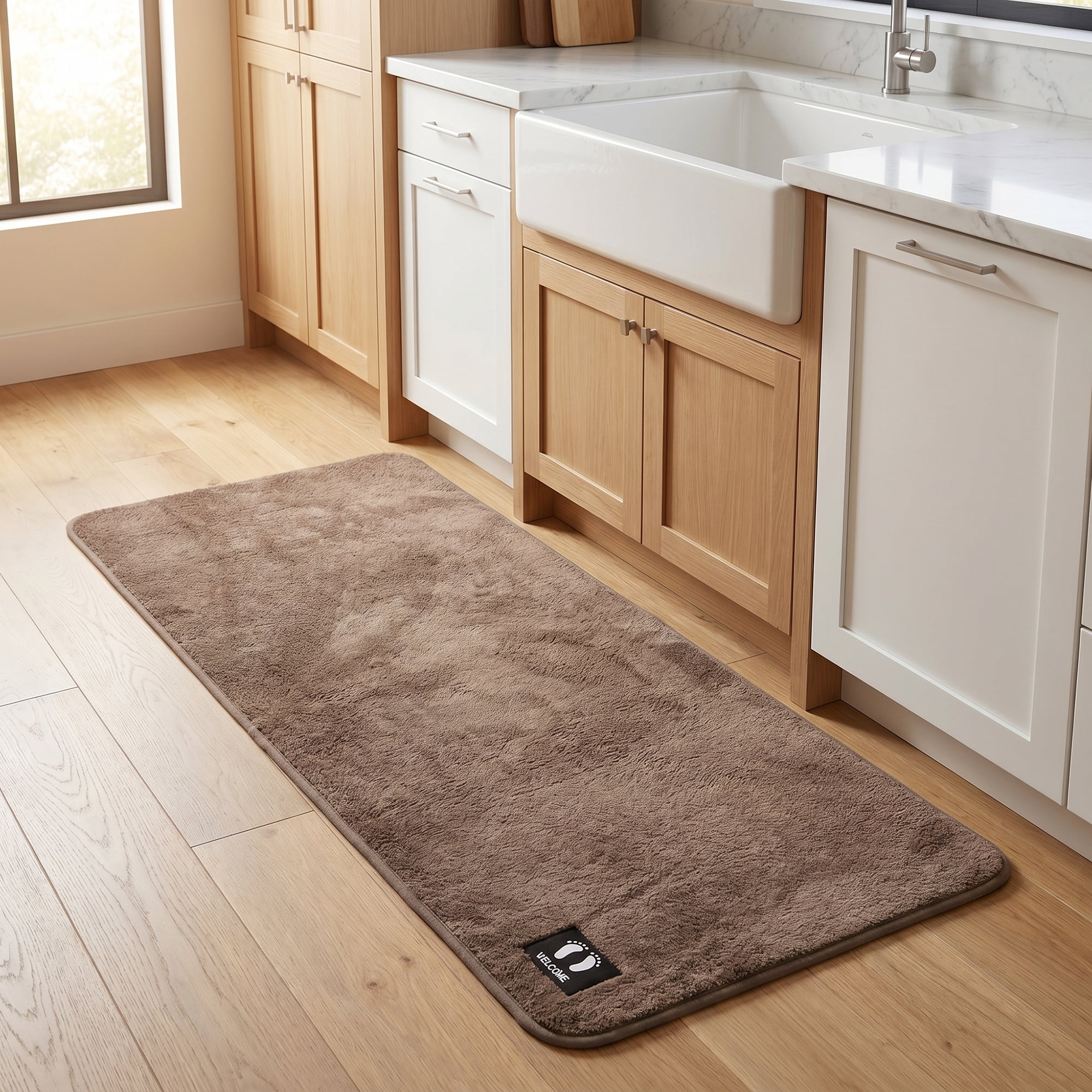 Unique Bargains Non Slip Absorbent Solid Color Polyester Runner Mat Brown 47" x 20"