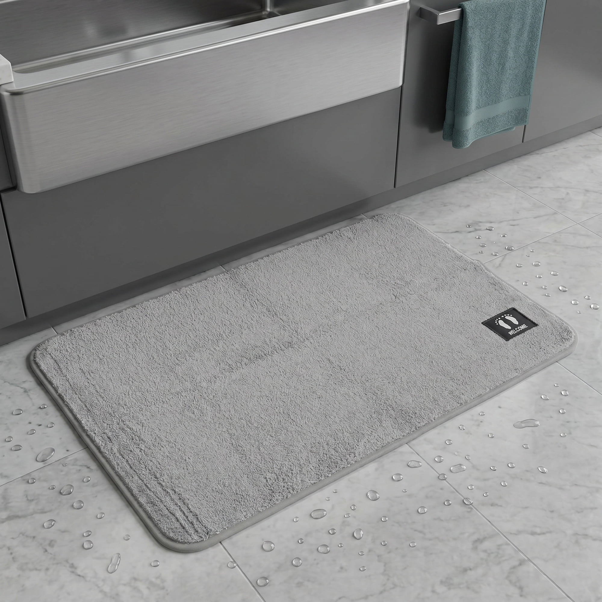 Unique Bargains Non Slip Absorbent Solid Color Polyester Runner Mat Light Grey 24" x 16"