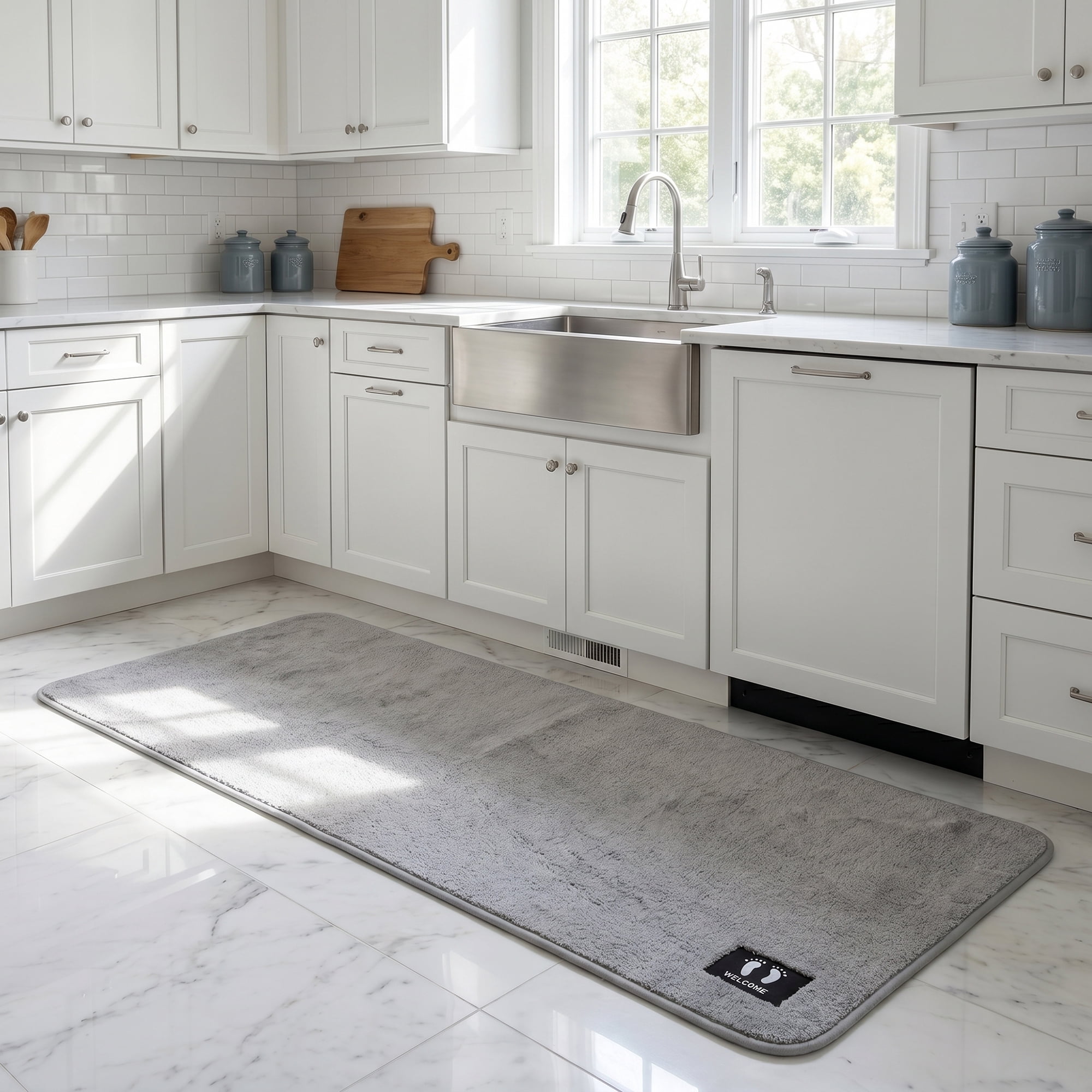 Unique Bargains Non Slip Absorbent Solid Color Polyester Runner Mat Light Grey 47" x 20"