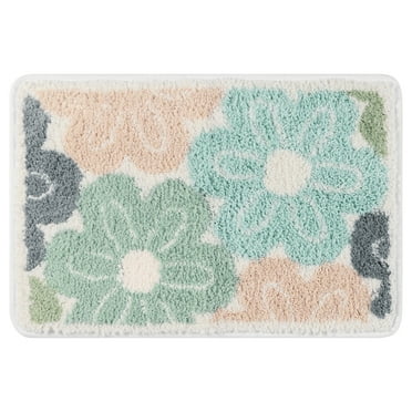 Unique Bargains Non Slip Bath Rugs Absorbent Fluffy Soft Microfiber Bathroom Floor Rug Flower 16" x 24"