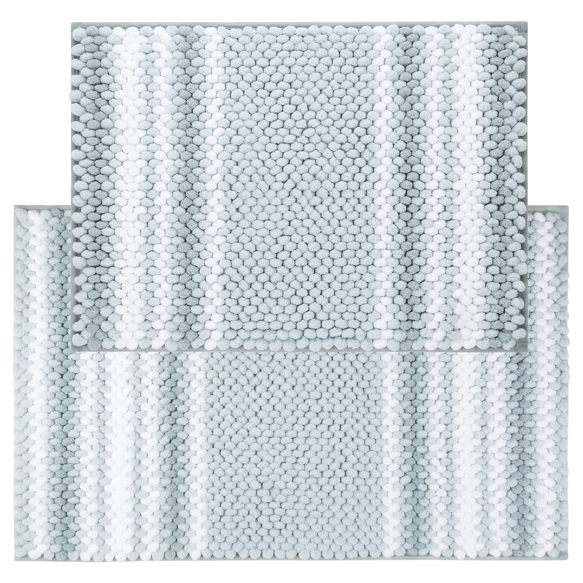 Unique Bargains Chenille Bathroom Rug Set of 2 Soft Fluffy Striped Bath ...