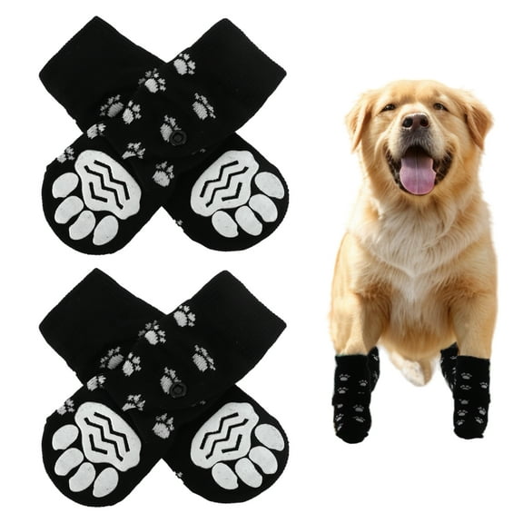 Unique Bargains Non-Slip Dog Socks with Adjustable Tapes Black S