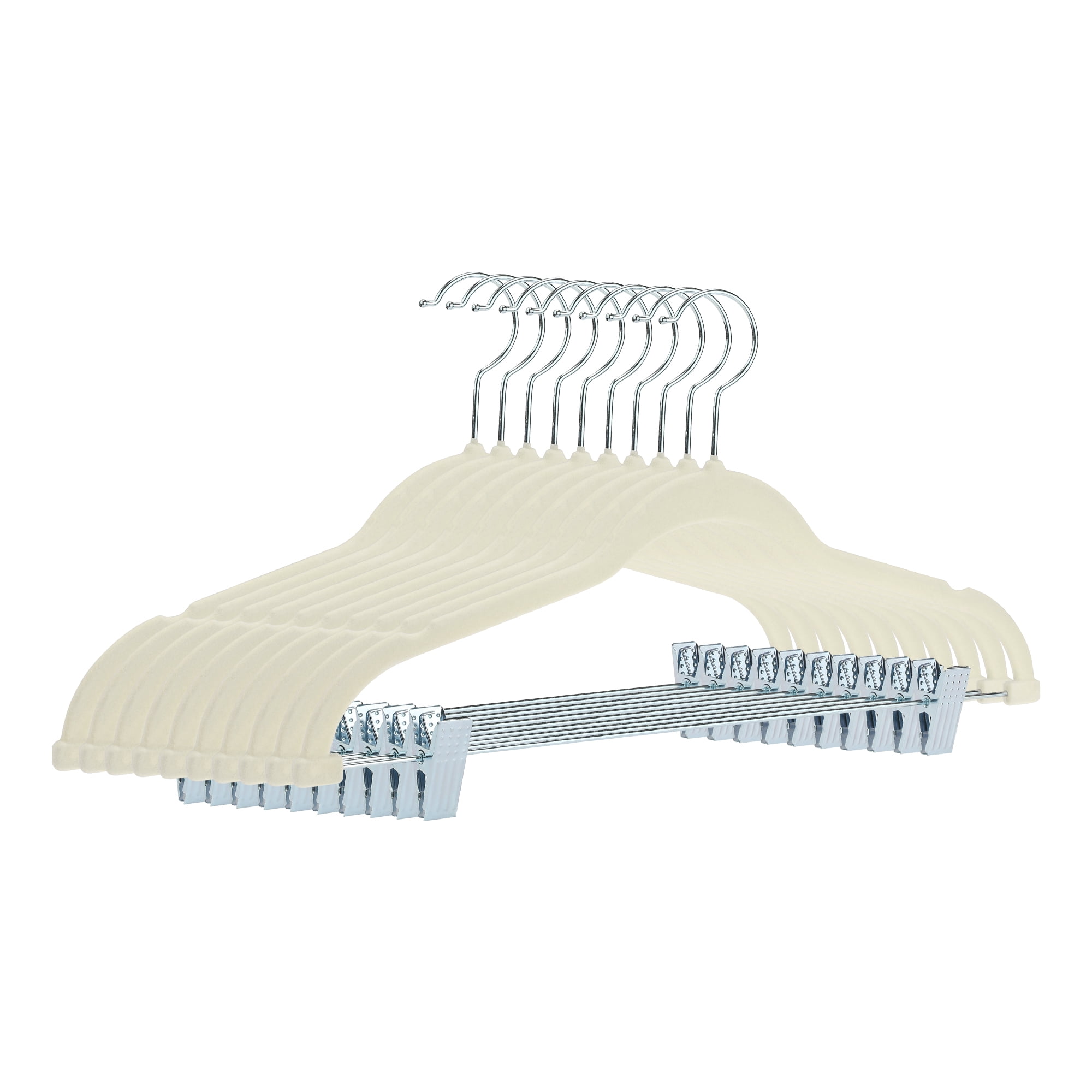 Unique Bargains Non-Slip Flocked Hangers with Pinch Clips 10 Packs Beige