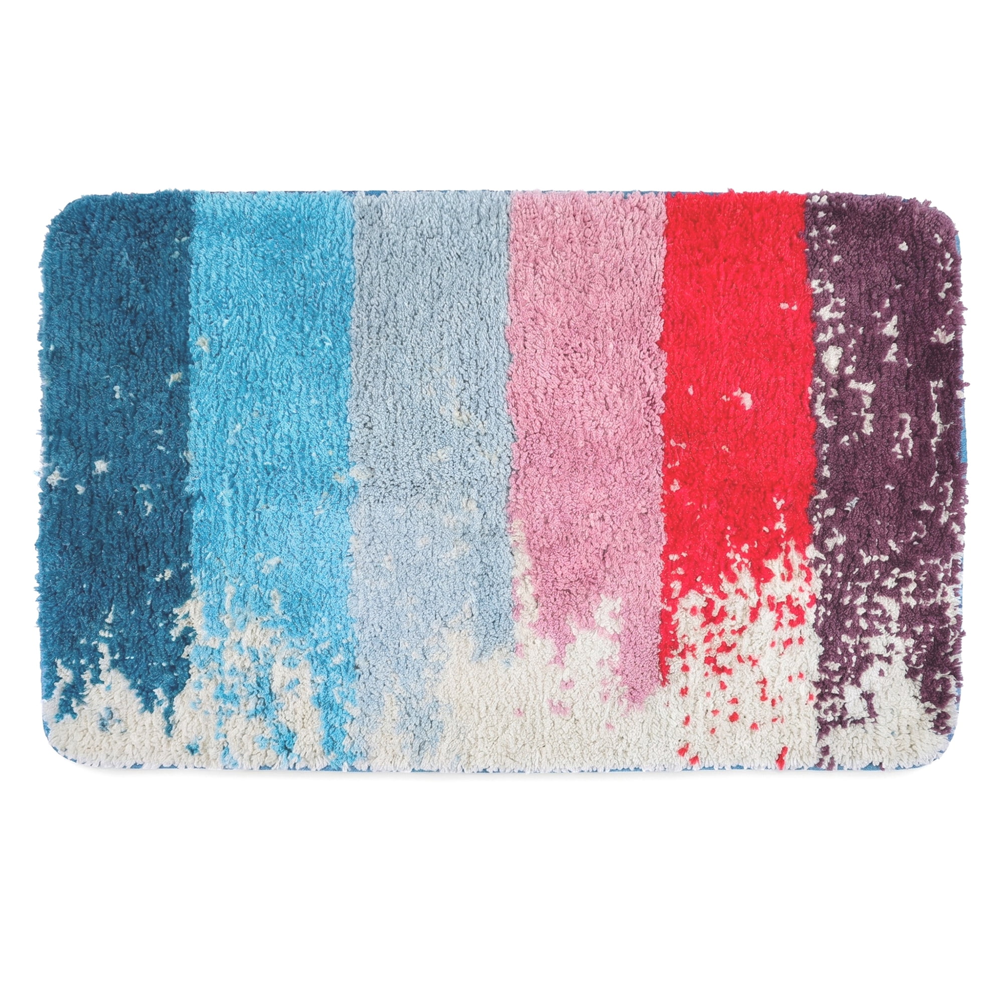 Unique Bargains Non Slip Machine Washable Plush Shaggy Bath Mat Multicolor 24" x 16"