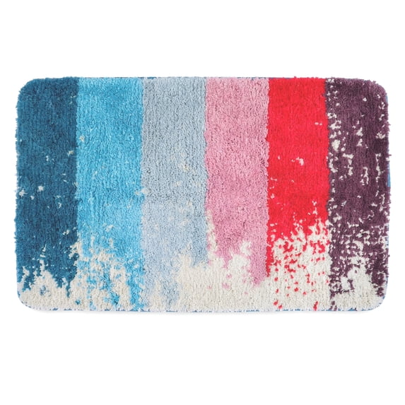 Unique Bargains Non Slip Machine Washable Plush Shaggy Bath Mat Multicolor 32" x 20"