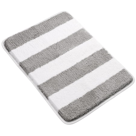 Unique Bargains Non Slip Microfiber Striped Bathroom Rugs Gray&White 17"x24"