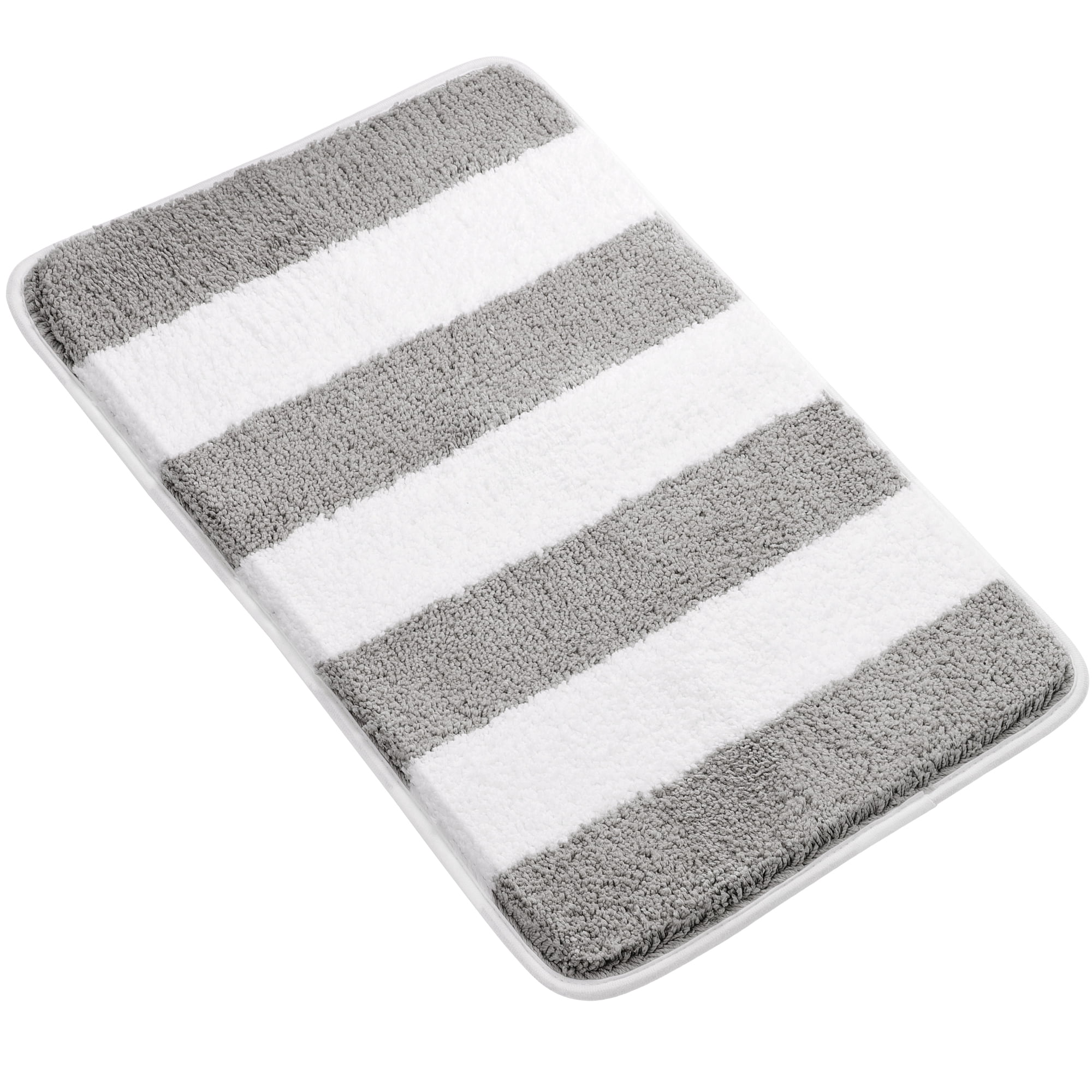 Unique Bargains Non Slip Microfiber Striped Bathroom Rugs Gray&White 20"x31"
