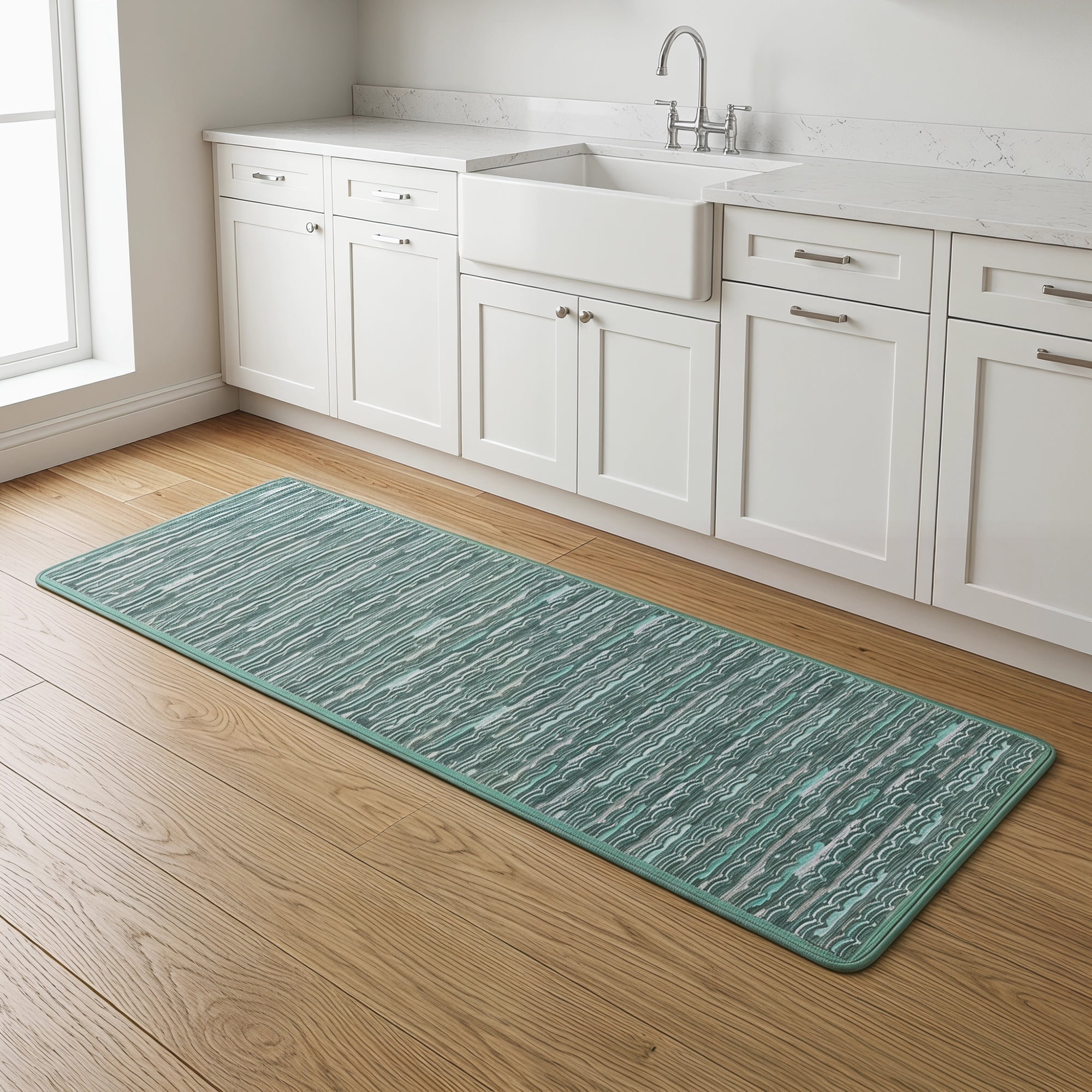 Unique Bargains Non-Slip Rubber Backing Floor Oil Absorbent Runner Rug Green 47" x 18"