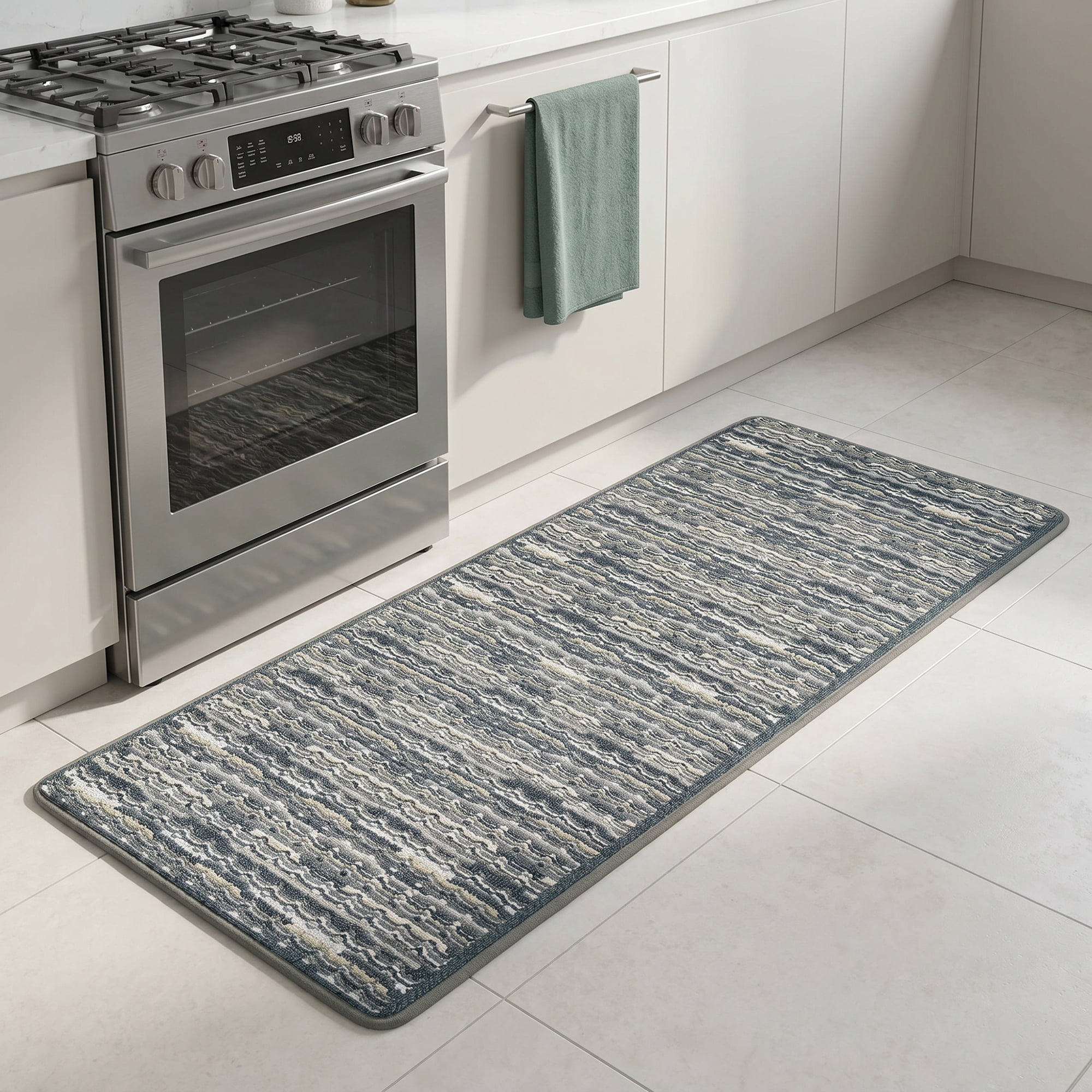 Kitchen Rugs Non-Slip Rubber Backing Mats for Floor Oil Absorbent Runner Grey 47" x 18"