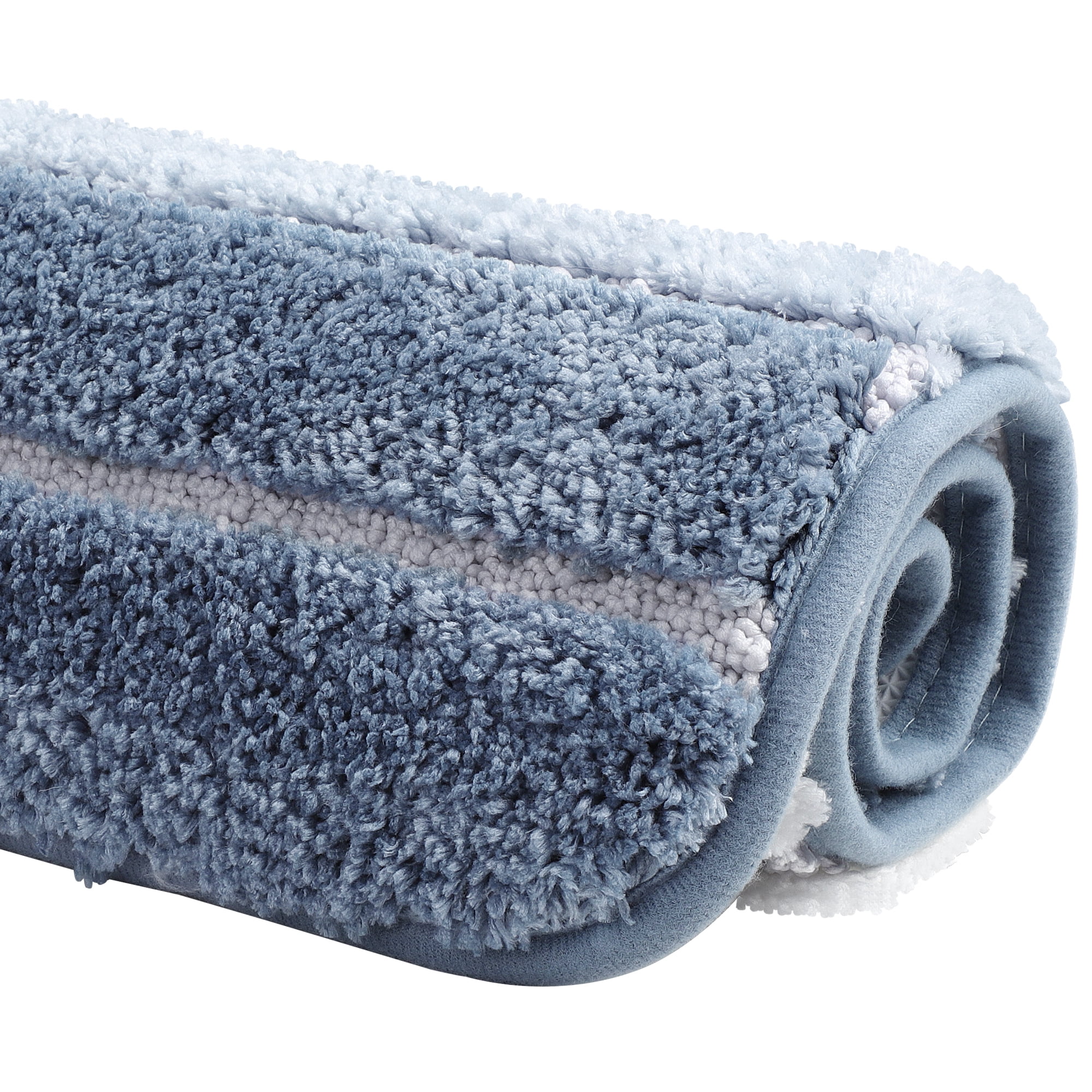 Unique Bargains Non Slip Soft Microfiber Striped Bathroom Rugs Blue 20 ...