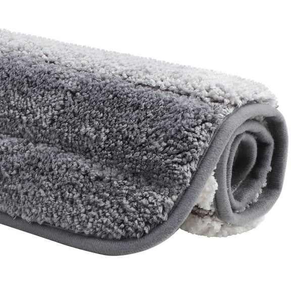 Unique Bargains Non Slip Soft Microfiber Striped Bathroom Rugs Light Gray 16"x24"