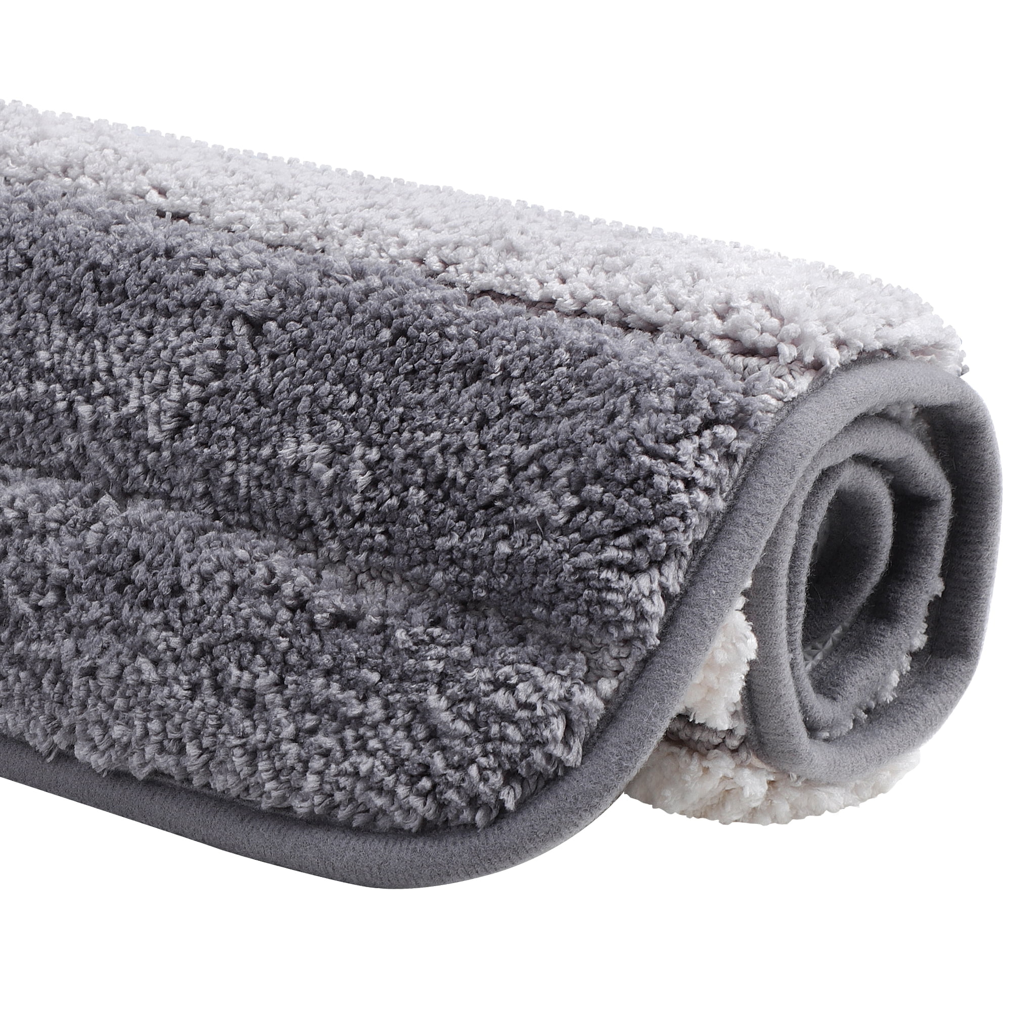 Unique Bargains Non Slip Soft Microfiber Striped Bathroom Rugs Light Gray 20"x31"