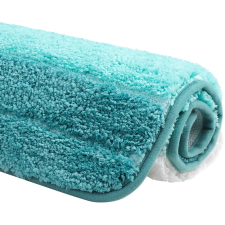 Unique Bargains Non Slip Soft Microfiber Striped Bathroom Rugs Turquoise 16"x24"