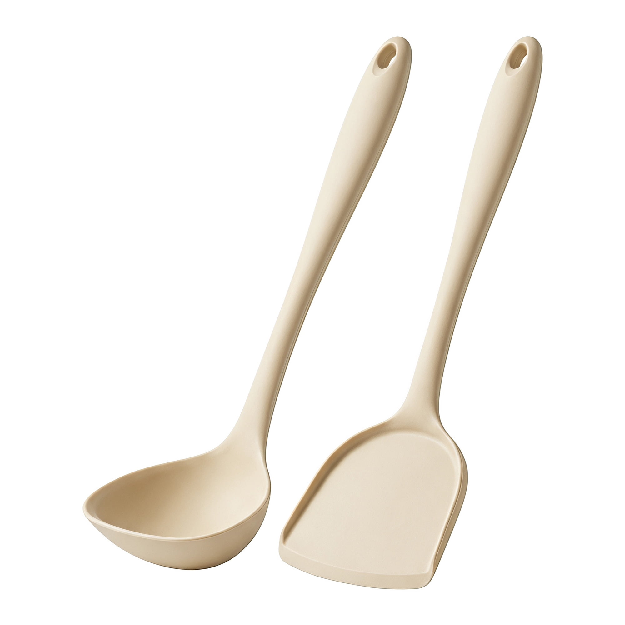 Unique Bargains Non Stick Cookware Silicone Kitchen Utensil Set Beige A 2Pcs