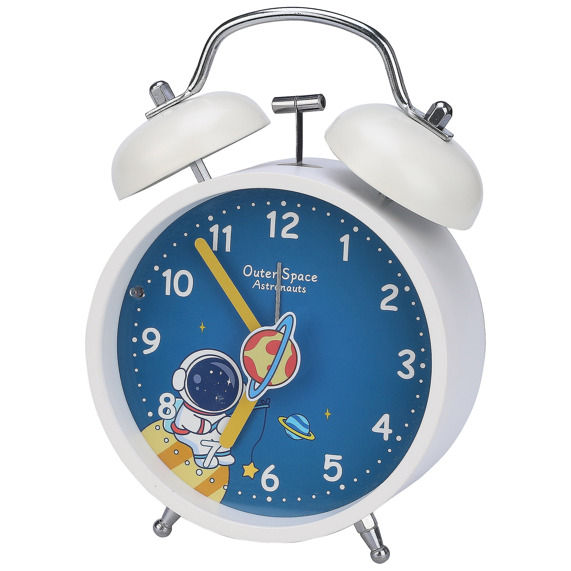 Unique Bargains Non-Tick Alarm Clock with Astronaut Pattern White 4.2"L x 2.1"W x 6.4"H