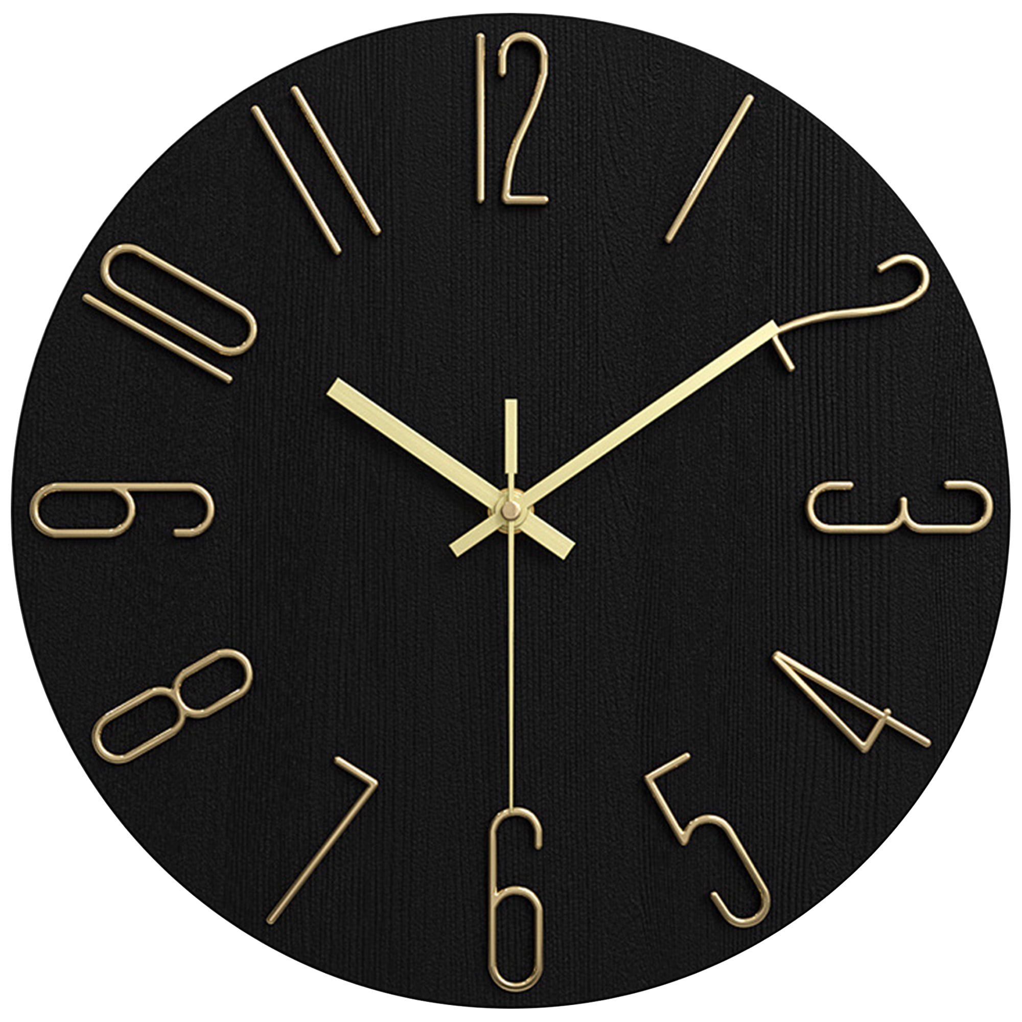 Unique Bargains 2 Pcs Non-Ticking Analog Battery Operated Wall Clock Black Gold Letter