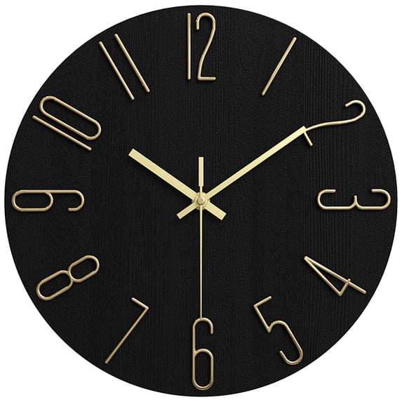 Unique Bargains 2 Pcs Non-Ticking Analog Battery Operated Wall Clock Black Gold Letter