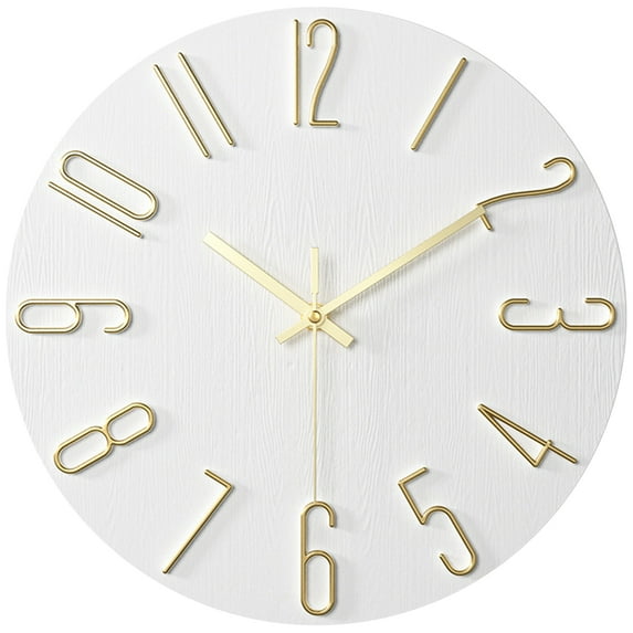 Unique Bargains 2 Pcs Non-Ticking Analog Battery Operated Wall Clock White Gold Letter