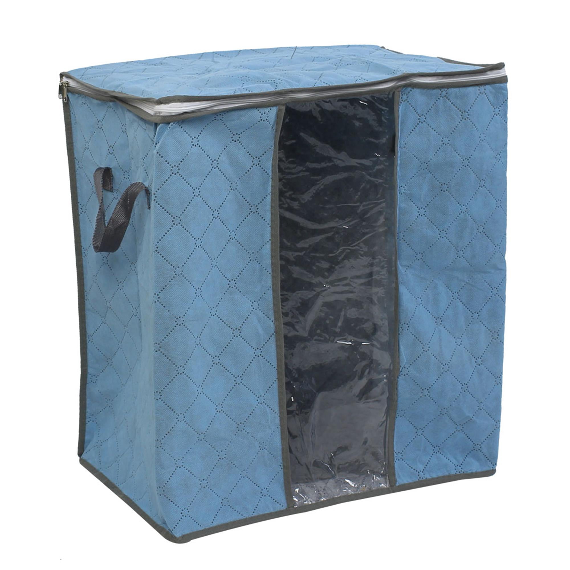 Unique Bargains Non Woven Fabric Family Quilt Clothes Dustproof Zippered Storage Bag Blue