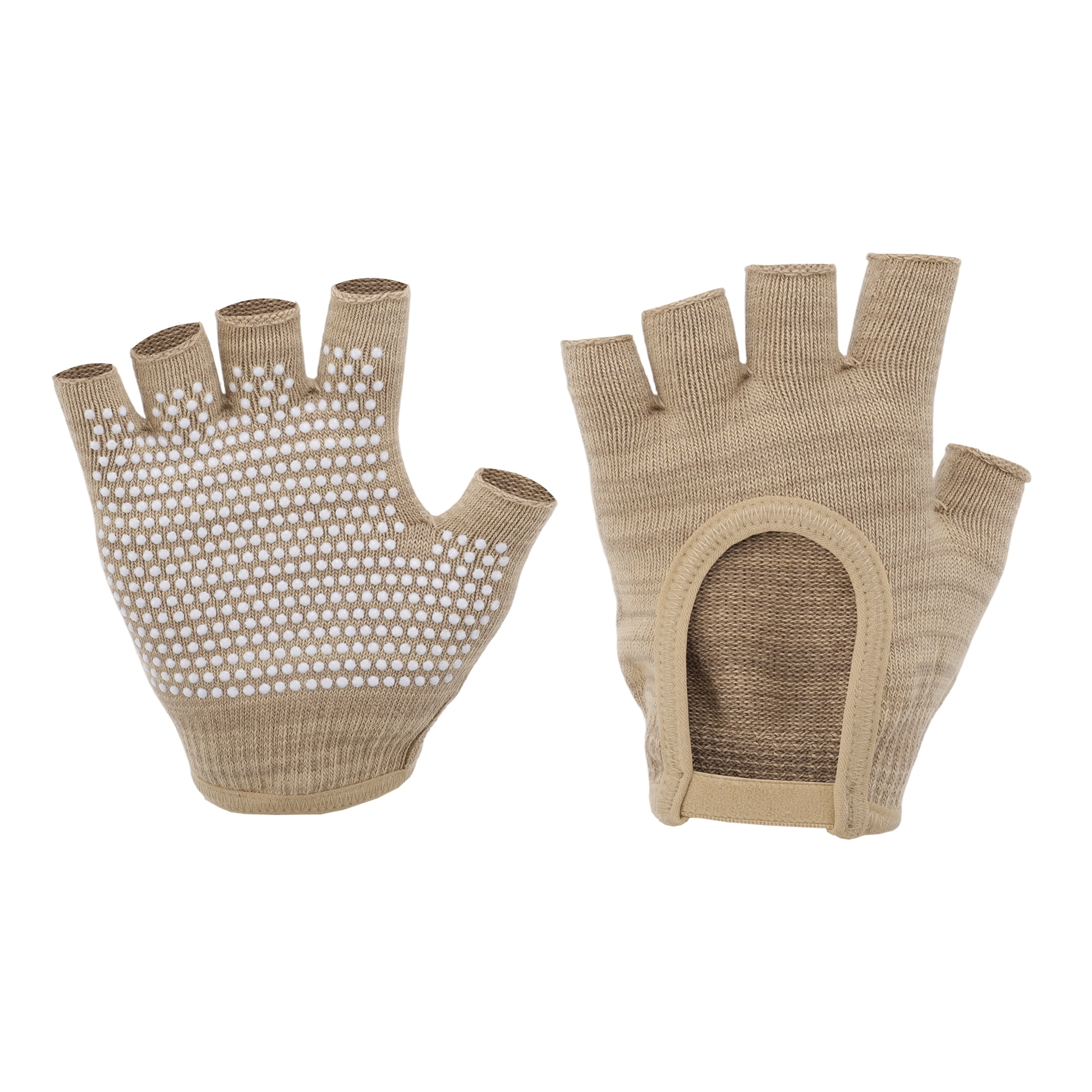 Unique Bargains Non-slip Fingerless Yoga Gloves One Size Beige
