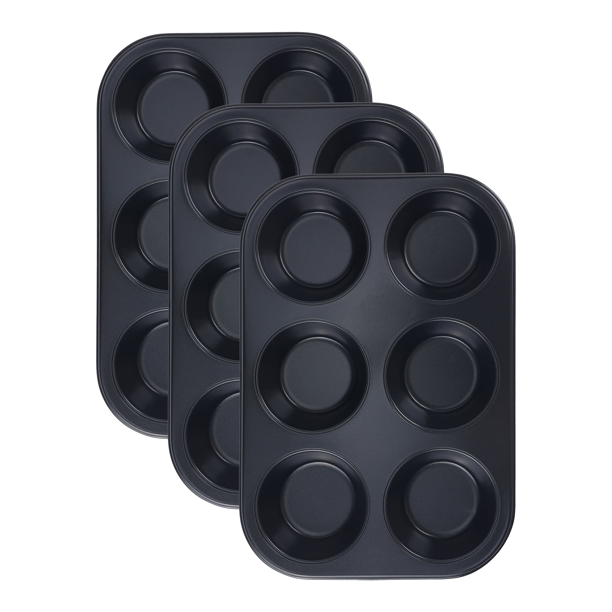 Unique Bargains Nonstick Cake Pan 12 Cups 3 Pack Black 10.4*7.1*1.2in