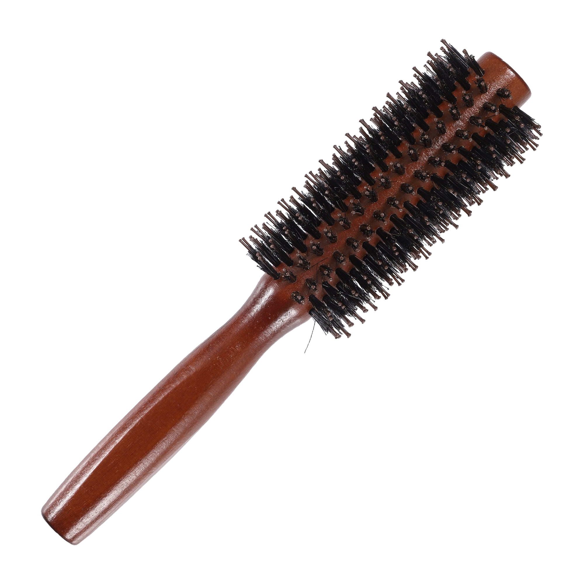 Unique Bargains Nylon Bristle Round Curling Hair Ruled Comb with Wood Handle Brown 8.66" L