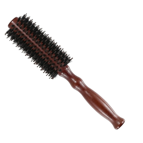 Unique Bargains Nylon Bristle Round Curling Hair Ruled Comb with Wood Handle for Hair Drying Styling Brown 10 Row L