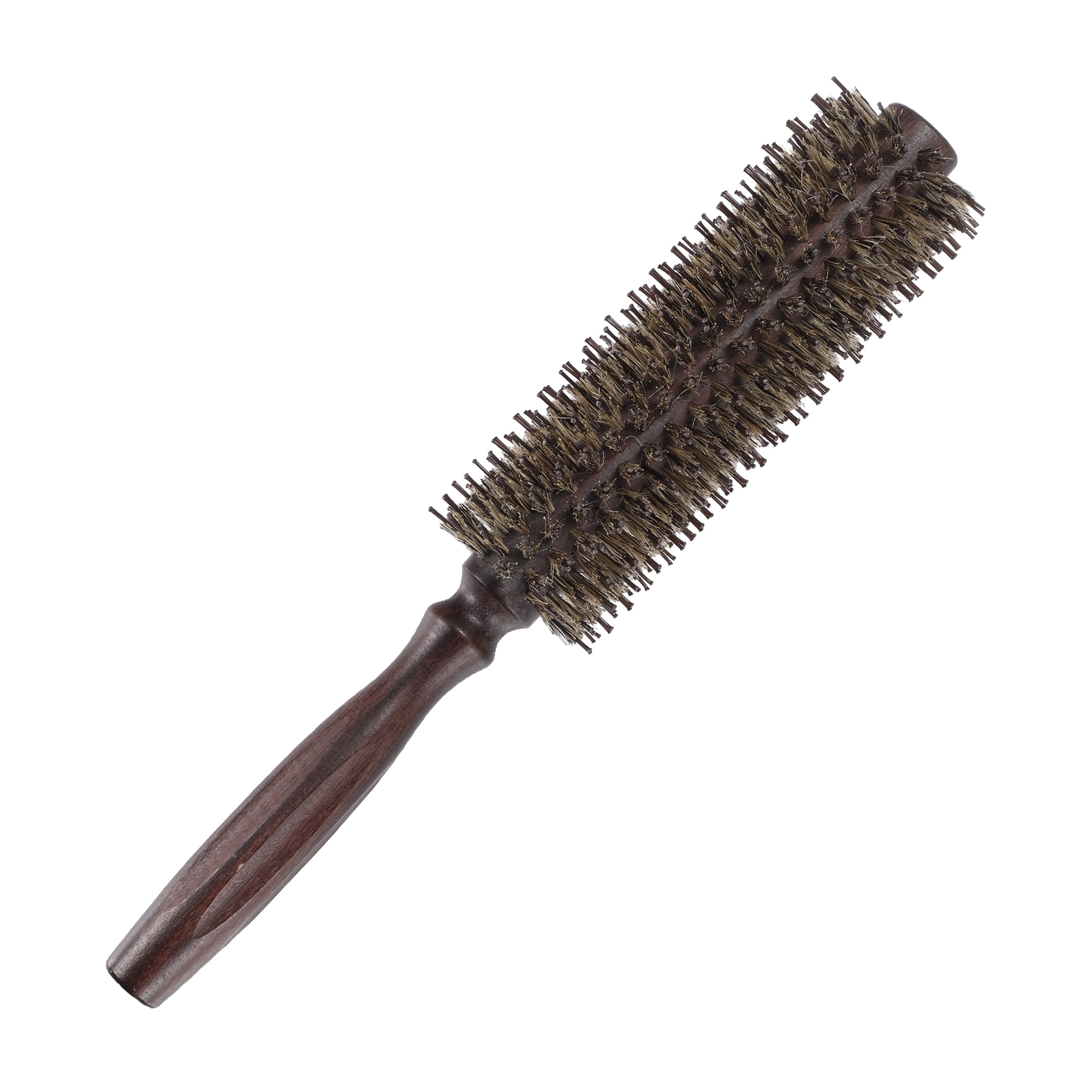 Unique Bargains Nylon Bristle Round Curling Hair Twill Comb with Wood Handle Brown L