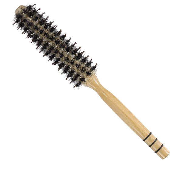 Unique Bargains Nylon Bristle Round Curling Hair Twill Comb with Wood Handle for Hair Drying Styling Beige 6 Row M